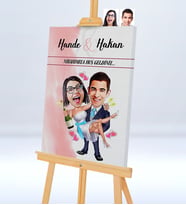 BK Gift Kişiye Özel Nikahımıza Hoş Geldiniz Şovaleli Karikatür Kanvas Tablo  1