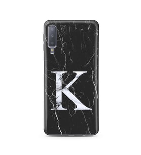 Samsung A7 (2018) Siyah Mermer Harf Tasarımlı Telefon Kılıfı K-Harfi 