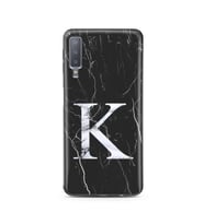 Samsung A7 (2018) Siyah Mermer Harf Tasarımlı Telefon Kılıfı K-Harfi 