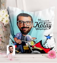 BK Gift Kişiye Özel Bay Motorcu Karikatürlü  Yastık  1