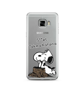Snoopy Tasarımlı Süper Şeffaf Silikon Telefon Kılıfı Samsung C5  