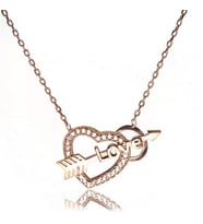 Kalpli Oklu Love Bayan Gümüş Kolye Rose Model