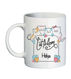 Kedi Seven ve Besleyen Bayana Cat Mom İsimli Hediyelik Kupa Bardak
