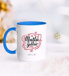 BK Gift Kişiye Özel Yılbaşı Mutlu Yıllar Mavi Kupa ve Kar Tanesi Kolye-3 (Model 1)