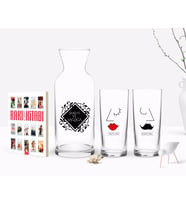BK Gift Kişiye Özel Renkli Baskılı Picasso Figürlü İkili Rakı Bardağı Karaf ve Cep Kitabı Hediye Seti-1 (Model 1)