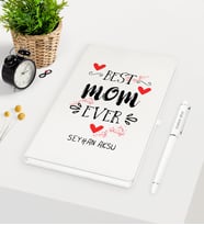 BK Gift Kişiye Özel En İyi Anne Beyaz Defter Kalem Seti - 3