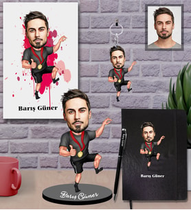Kişiye Özel Sporcu Karikatürlü 5 li Hediye Seti Bay-9