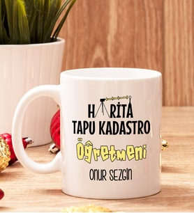 Harita Ve Tapu Kadastro Öğretmenine Hediye Beyaz Kupa Bardak