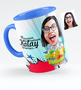 BK Gift Kişiye Özel Bayan Diyetisyen Karikatürlü Mavi Kupa Bardak  1