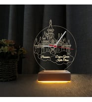 3d Doğum Günü Hediyesi Saatli Şato Çocuk Odası Gece Lambası (Sarı)