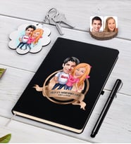 BK Gift Kişiye Özel Yılın En Mükemmel Çifti Karikatürlü Siyah Defter Kalem ve Anahtarlık Hediye Seti-5 (Model 1)