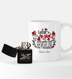 BK Gift Kişiye Özel Yılın En Güzel Sevgilisi Temalı Çakmak ve Kupa Seti