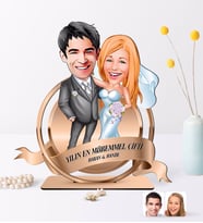 BK Gift Kişiye Özel Yılın En Mükemmel Çifti Karikatürlü 3D Ahşap Biblo Plaket-70 (Beyaz)