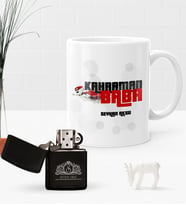 BK Gift Kişiye Özel Kahraman Baba Benzinli Çakmak ve Kupa Seti-2 (Model 1)