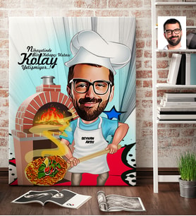 BK Gift Kişiye Özel Bay Kebapçı Ustası Karikatür Kanvas Tablo 70x100cm 1