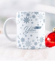 BK Gift Kişiye Özel Yılbaşı Kar Tanesi Temalı Beyaz Kupa Bardak