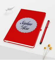 BK Gift Kişiye Özel Kabartma Plakalı Beyaz Defter Kalem Set (Kırmızı)