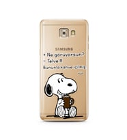 Snoopy Tasarımlı Süper Şeffaf Silikon Telefon Kılıfı Samsung C7 Pro 