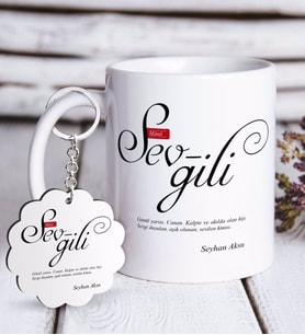 BK Gift Kişiye Özel Mânâ Sevgili Beyaz Kupa ve Anahtarlık Hediye Seti (Model 1)