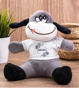 Çiçek Desenli İsme Özel Peluş Eşek