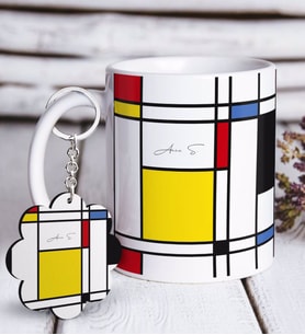 BK Gift Kişiye Özel Mondrian Beyaz Kupa ve Anahtarlık Hediye Seti-6 (Model 1)
