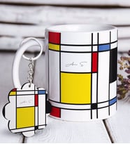 BK Gift Kişiye Özel Mondrian Beyaz Kupa ve Anahtarlık Hediye Seti-6 (Model 1)
