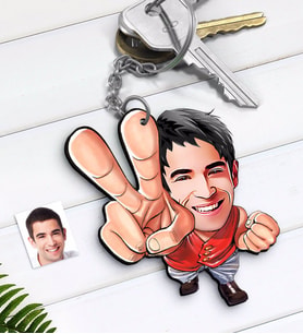 BK Gift Kişiye Özel Bay Karikatürlü Ahşap Anahtarlık-33 (Beyaz)