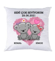 Biresimden Aşık Ayıcıklar Sevgililer Günü Hediyesi İsim ve Tarihli Yastık