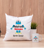 Mekatronik Mühendisi Kare Yastık ve Beyaz Kupa Bardak