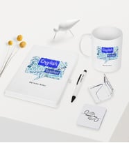 BK Gift Kişiye Özel İngilizce Öğretmeni Temalı Beyaz Defter Kalem Kupa Ayna Seti - 4