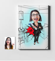 BK Gift Kişiye Özel Bayan İç Mimar Karikatür Kanvas Tablo 50x70cm 1