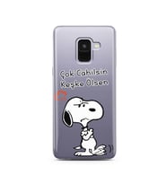 Snoopy Tasarımlı Süper Şeffaf Silikon Telefon Kılıfı Samsung A8 (2018)  