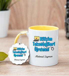Bilişim Teknolojileri Öğretmeni Sarı Kupa Bardak Ve Anahtarlık Set