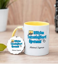 Bilişim Teknolojileri Öğretmeni Sarı Kupa Bardak Ve Anahtarlık Set