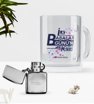 BK Gift Kişiye Özel İlk Babalar Günün Kutlu Olsun Cam Kupa Bardak Benzinli Çakmak Seti-2 (Model 1)
