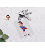BK Gift Kişiye Özel Süper Adam Karikatürlü Şeffaf Pleksi Anahtarlık-1 (Beyaz)