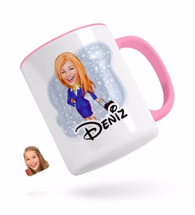 BK Gift Kişiye Özel Hostes Karikatürlü Pembe Kupa Bardak-2