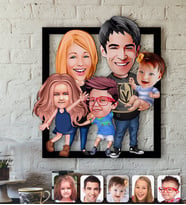 BK Gift Kişiye Özel Aile Karikatürlü 3D Ahşap Tablo-6 (Beyaz)
