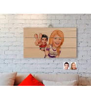 BK Gift Kişiye Özel Sevgililer Karikatürlü Otantik Ahşap Palet Tablo-30