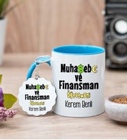 Muhasebe Ve Finansman Öğretmeni Mavi Kupa Bardak Ve Anahtarlık Set