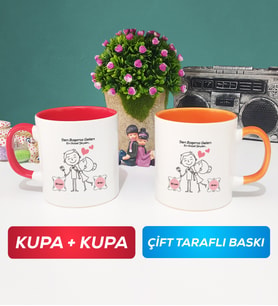İkili Sen Başıma Gelen En Güzel Şeysin Sevgililer Günü Hediyesi Kupa Bardak Kırmızı Turuncu