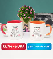 İkili Sen Başıma Gelen En Güzel Şeysin Sevgililer Günü Hediyesi Kupa Bardak Kırmızı Turuncu