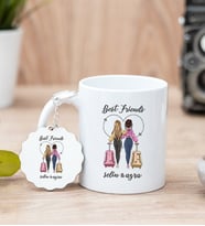 Best Friends İki İsimli Beyaz Kupa Bardak ve Anahtarlık Set