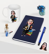 BK Gift Kişiye Özel Bayan Avukat Karikatürlü Lacivert Defter Kalem Kupa Seti - 2 (Model 1)