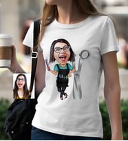 BK Gift Kişiye Özel Bayan Kuaförü Karikatür Beyaz Tişört  1