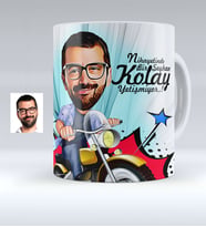 BK Gift Kişiye Özel Bay Motorcu Karikatürlü Beyaz Kupa Bardak  1