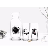 BK Gift Kişiye Özel Renkli Baskılı The Husband And Wife Tasarımlı İkili Rakı Bardağı ve Karaf Hediye Seti-1 (Model 1)