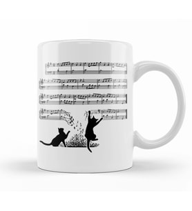 Yaramaz  Komik Müzik Notalı Kedi Cat Kupa Bardak Porselen