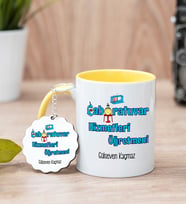 Laboratuvar Hizmetleri Öğretmeni Sarı Kupa Bardak Ve Anahtarlık Set
