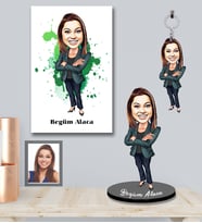 Kişiye Özel Patron Karikatürlü 3 lü Hediye Seti Bayan-25